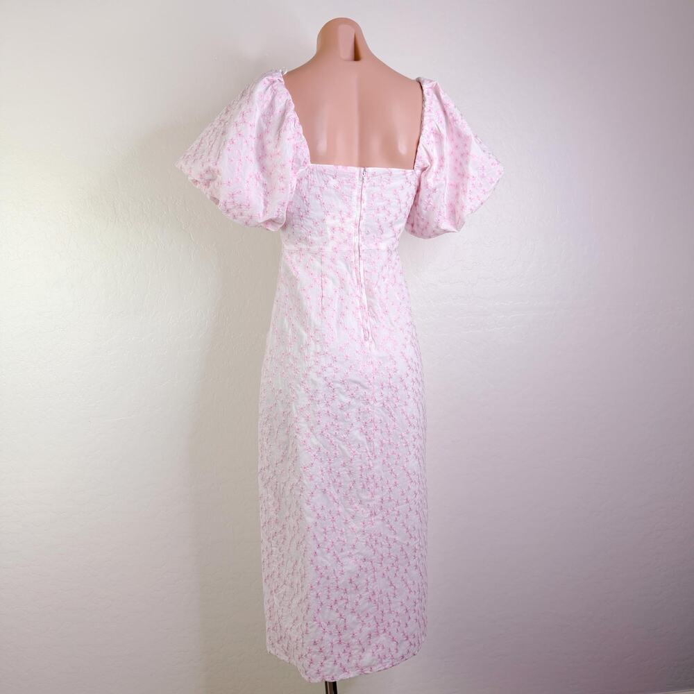 GB Embroidered Floral Midi Dress Regencycore Coquette Cottage Light Pink XS NWT - Picture 7 of 12